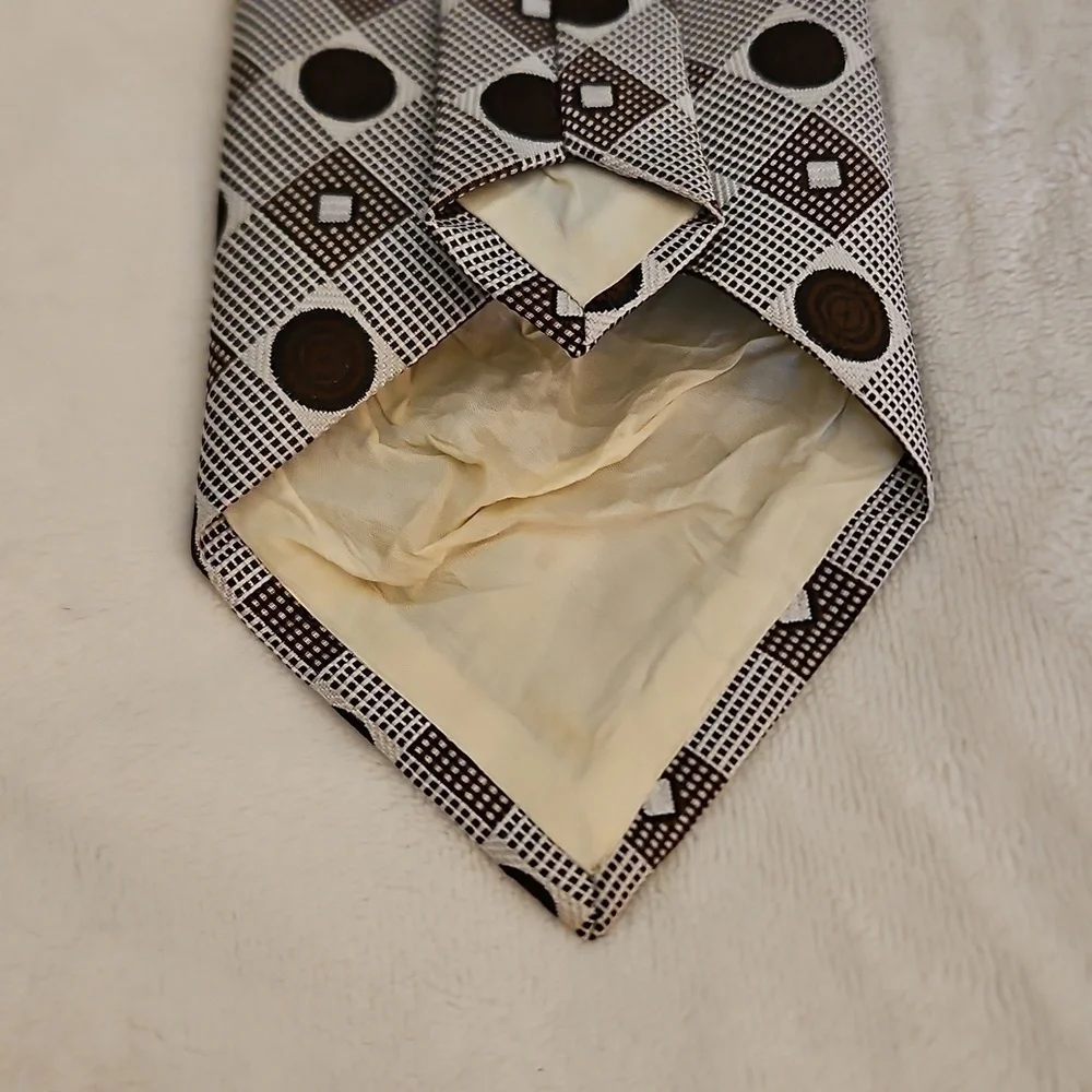Vtg SEARS 1960s Brown and Silver Circle Atomic Patterned Wide Clip-on Tie
